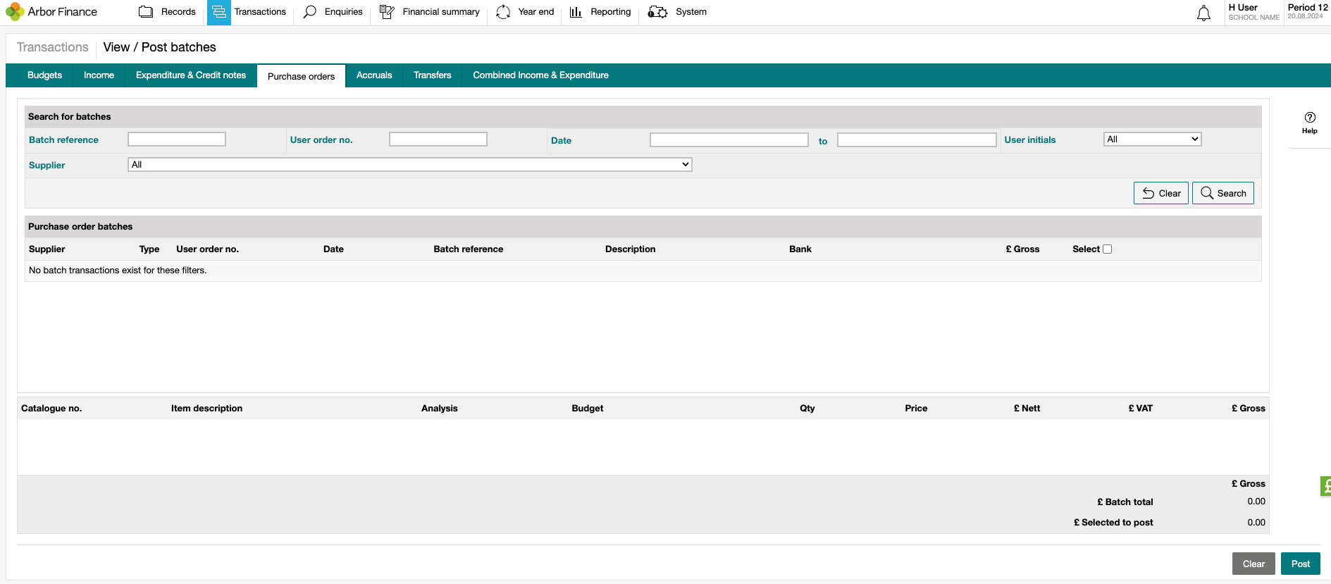 Arbor_Finance_-_View___Post_batches___Purchase_orders.png
